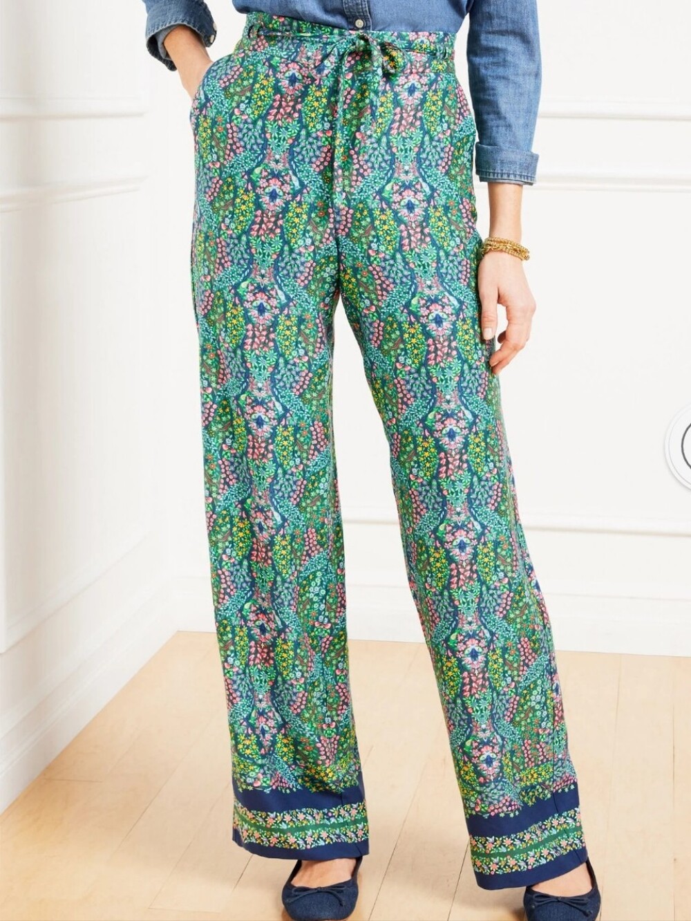 Talbots Wide Leg Pull-On Pants - Branching Floral, XL